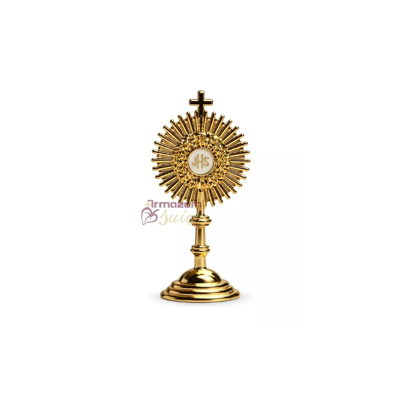 Foto Ostensório JHS Eucaristia Pequeno Dourado Enfeite Resplendor Aço 6,5  cm