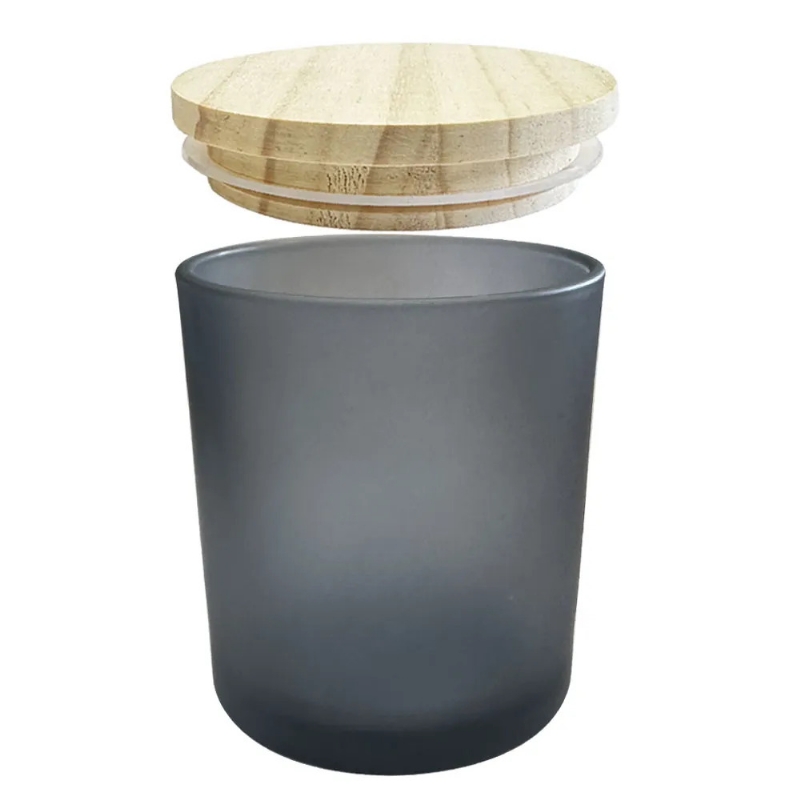 Foto Copo Para Vela Preto Fumê C/ Tampa Madeira 60ml (1 Peça)