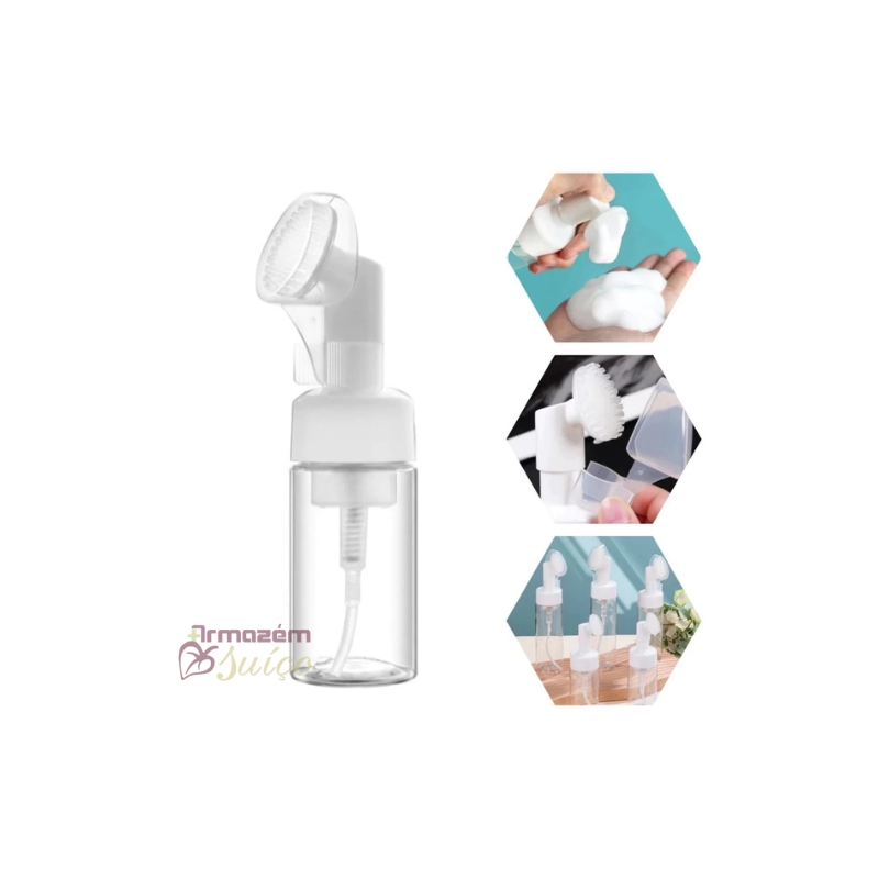Foto Frasco Pump Espumador com Escovinha de Silicone para Skin Care - 100 ml