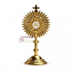 Foto Ostensório JHS Eucaristia Pequeno Dourado Enfeite Resplendor Aço 6,5  cm