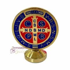 Foto Enfeite medalha de São Bento Medalha Metal Dupla Face Auto Colante Dourado Enfeite Pequeno 5,5cm