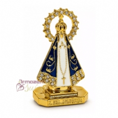 Foto Enfeite Metal N. Sra. Aparecida Imagem Santinha Painel de Carro Dupla Face Adesivo Miniatura - Pequena - Fundo Branco - 5 Cm